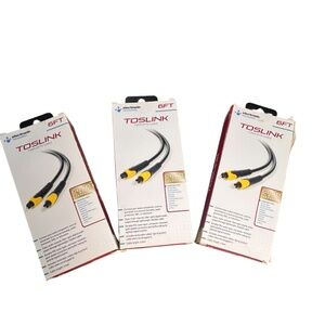 Lot Of 3 Toslink Fiber Optic 6 Ft Cables Gold Plated Connector New In The Box